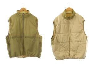 TECH REVERSIBLE PULLOVER PUFF VEST 中綿ベスト ハーフジップ L カーキ