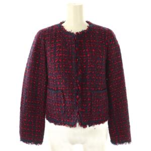 Julestournier生地ツイードノーカラージャケット 38 レッド ネイビー /DO OS