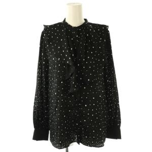 フラワーオパールフリルブラウス 長袖 シアー 38 ブラック ホワイト /DO OS