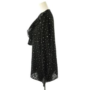 ANAYI フラワーオパールフリルブラウス 長袖 シアー 38 ブラック ホワイト /DO OS