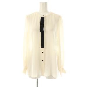 ボウタイノーカラーブラウス シャツ 長袖 前開き 38 アイボリー 黒 /NR OS