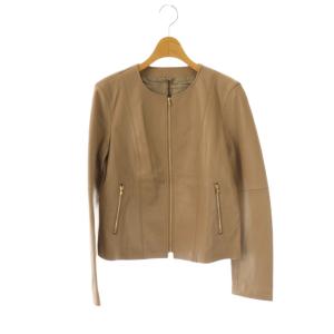 ラムレザーノーカラージャケット ジップアップ 38 ベージュ /HK OS