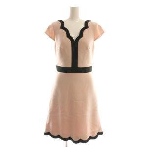 スカラップネック ワンピース ミニ 半袖 0 ピンク 黒 ブラック /AT OS