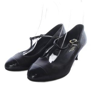 パンプス ハイヒール ココマーク Tストラップ レザー エナメルレザー 37.5C ブラック G26227