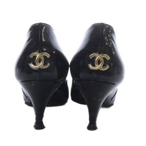 CHANEL パンプス ハイヒール ココマーク Tストラップ レザー エナメルレザー 37.5C ブラック G26227