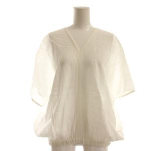 Vネック リネンブラウス フレンチスリーブ 半袖 白 ホワイト /AT OS