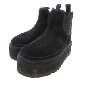 Neumel Platform Chelsea ムートンブーツ スエード ボア 23cm 黒 ブラック