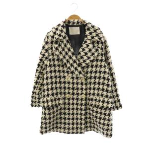 ツイードPコート 千鳥格子 34 ブラック ホワイト