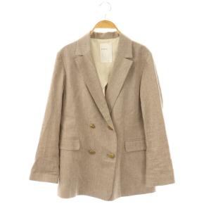麻ストレッチピークドラペルダブルジャケット テーラード 38 ライトベージュ /NR OS SH