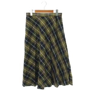 チェック フレアスカート ミモレ ロング 2 カーキ /AT OS