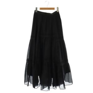 24SS ギャザーレースロングスカート フレアスカート 36 ブラック /DF OS