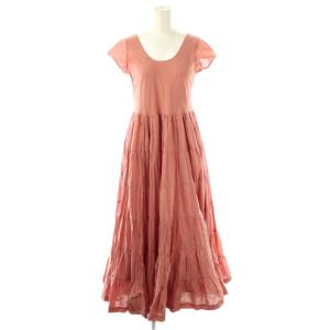 ギャザーインド綿ノースリーブワンピース ロング ピンク /HK OS