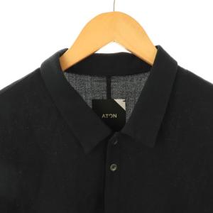ATON ウールオープンカラー半袖シャツ 04 ブラック /HK OS