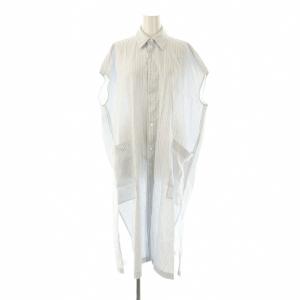 ノースリーブ ストライプシャツワンピース ロング 36 ブルー /HK OS