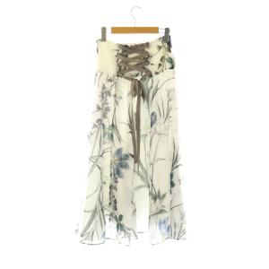 Mystrada サマーフラワースカート フレア ロング 36 ホワイト /HK OS