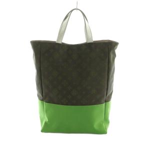 russet バイカラートートバッグ モノグラム柄 茶 黄緑 /MI OS