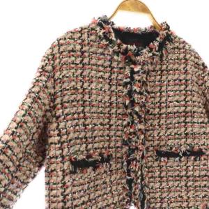 TOMORROWLAND collection コーラルファンシーツイード カラーレスジャケット 36 ピンク ブラック