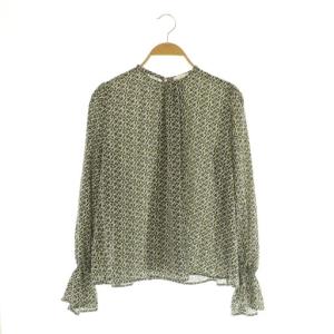 24AW BBカリグラフィプリント タックネックブラウス 長袖 プルオーバー ギャザー 36 グレー /MY