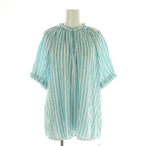 トラックストライプ パフスリーブブラウス 五分袖 プルオーバー 36 ブルー /MY OS