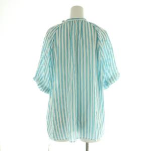 TOMORROWLAND collection トラックストライプ パフスリーブブラウス 五分袖 プルオーバー 36 ブルー /MY OS