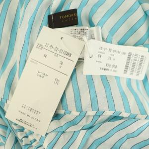 TOMORROWLAND collection トラックストライプ パフスリーブブラウス 五分袖 プルオーバー 36 ブルー /MY OS