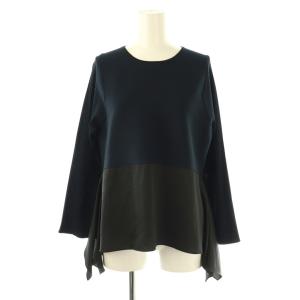 ファブリックコンビ クルーネックプルオーバー カットソー ニットソー S ネイビー ブラック /ES OS