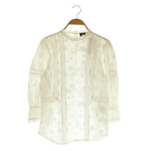 フラワー刺繍ブラウス 七分袖 プルオーバー レース 2 ホワイト /MY OS