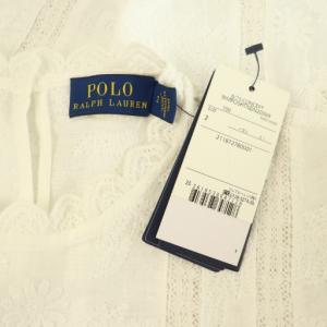 POLO RALPH LAUREN フラワー刺繍ブラウス 七分袖 プルオーバー レース 2 ホワイト /MY OS