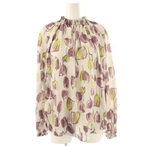 24AW ツーリップフラワープリント ギャザーネックブラウス 36 オフホワイト マルチカラー /DF