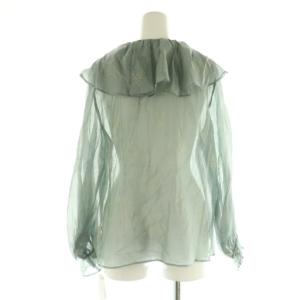 BALLSEY 23AW グリッタープリント ラッフルカラーブラウス 長袖 ギャザー シアー 36 ライトブルー系 /MY