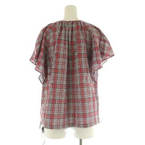 TOMORROWLAND collection 24SS クレールチェック ラッフルスリーブブラウス 半袖 プルオーバー 36 レッド /MY OS