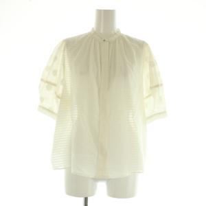 24SS テクスチャーコンビ ランタンスリーブブラウス 五分袖 プルオーバー シアー シルク混 ラメ 36