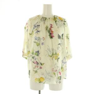 24SS パピヨンフラワープリントブラウス 五分袖 プルオーバー ギャザー 36 アイボリー /MY OS