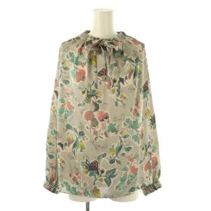 24AW サラサナッツプリント ボウタイギャザーブラウス 36 グレー マルチカラー /DF OS