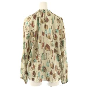 TOMORROWLAND collection 24AW ツーリップフラワープリント ギャザーネックブラウス 36 ベージュ マルチカラー /DF OS