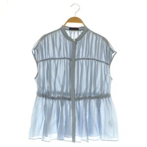 24SS コットンシルク シャーリングペプラムブラウス フレンチスリーブ 36 ライトブルー /MY OS