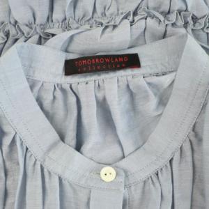 TOMORROWLAND collection 24SS コットンシルク シャーリングペプラムブラウス フレンチスリーブ 36 ライトブルー /MY OS