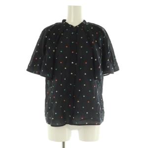 24SS キャンディドットエンブロイダリーケープブラウス 半袖 36 ネイビー /MY OS