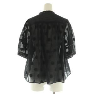 TOMORROWLAND collection 24SS テクスチャーコンビ ランタンスリーブブラウス 五分袖 プルオーバー シアー シルク混 ラメ 36