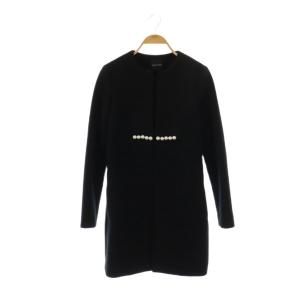 ウール パール ノーカラーコート 36 ブラック