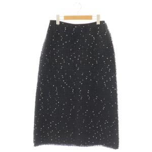 24SS ツイードスカート ロング リネン混 40 ブラック ホワイト /DO OS SH