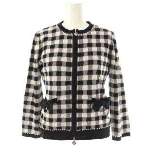 パール装飾 チェック アンサンブルニット カットソー カーディガン 38 黒 白 /CX OS