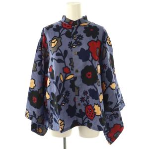 花柄 モスリン シャツ バンドカラー 青 マルチカラー /CX OS