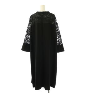 UNTITLED レース切り替え ワンピース ミモレ ロング 七分袖 50 黒 ブラック /AT OS