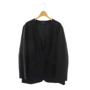 ウール混 ストレッチノーカラージャケット 6L 紺 ネイビー /AT OS