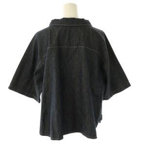 HUMAN WOMAN 25SS 襟付きデニムブラウス シャツ 半袖 M ネイビー /DF OS