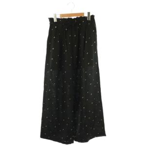 24SS 小花刺繍イージーパンツ ワイドパンツ リネン混 F ブラック /DF OS