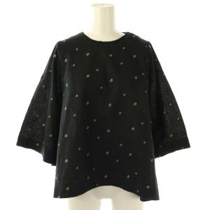 23SS 小花刺繍フレアブラウス リネン混 F ブラック /DF OS
