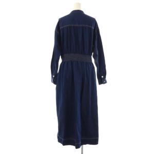 SHIPS any シャーリング デニム ポケット ワンピース ロング F ブルー /HK OS