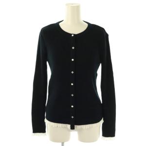 24年 裾レース リブニット カーディガン 長袖 36 ネイビー /HK OS